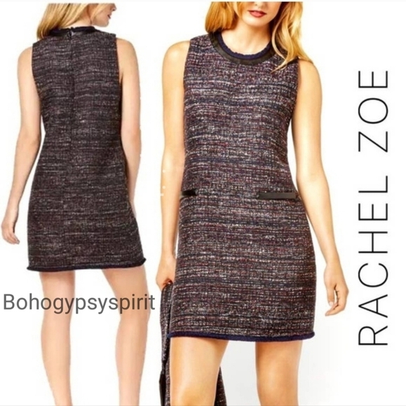 NWT $149 Faux Leather Trim Tweed Sheath Shift Dress - Picture 5 of 17